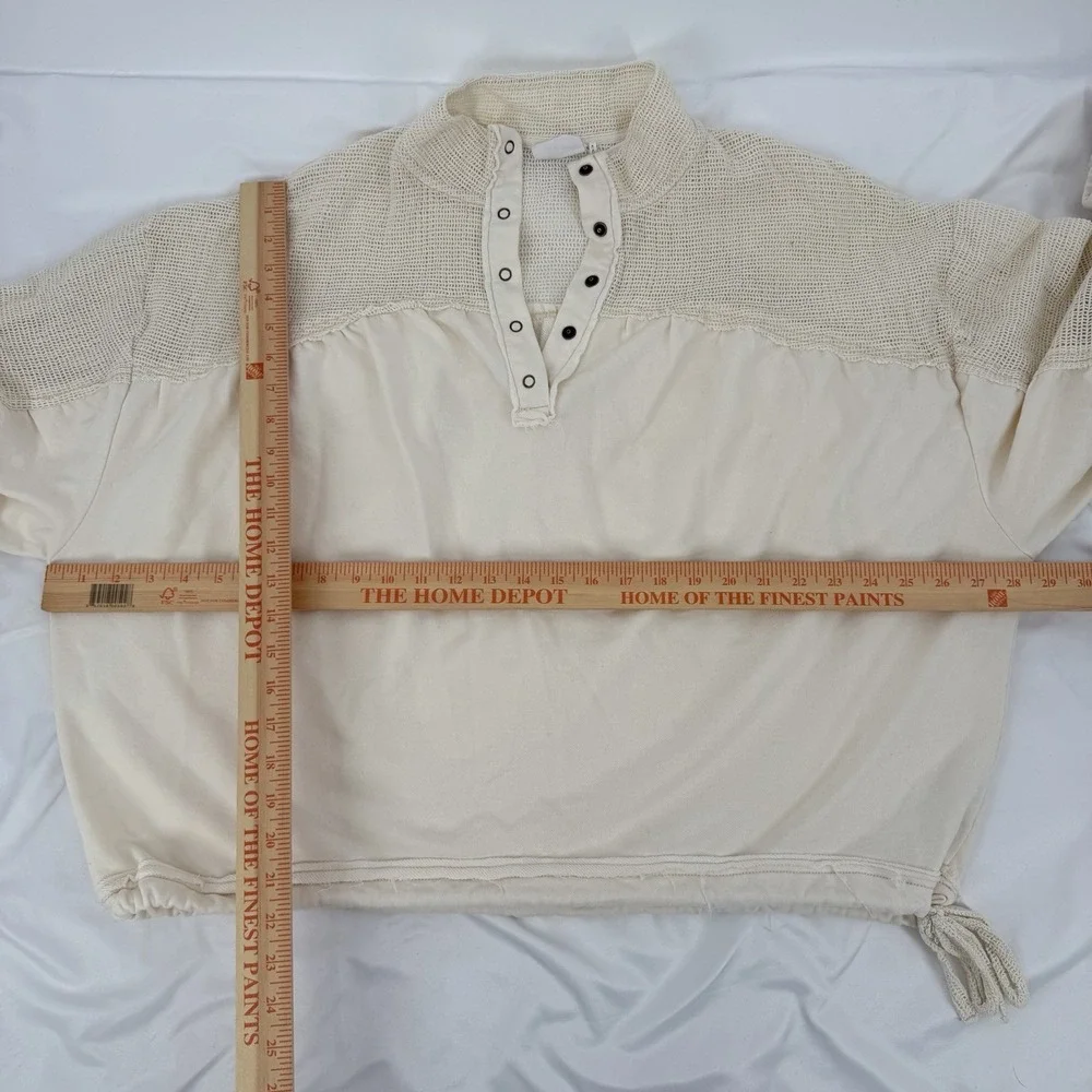 UO Out From Under M Oversized Mesh Henley Sweatshirt Snap Closure Coastal Boho - Picture 6 of 8